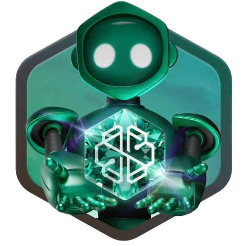 a green robot is holding a diamond with BORG logo on it